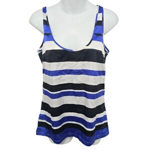 Kardashian Kollection Womens Striped Scoop Neck Tank Top Blue Black White XS